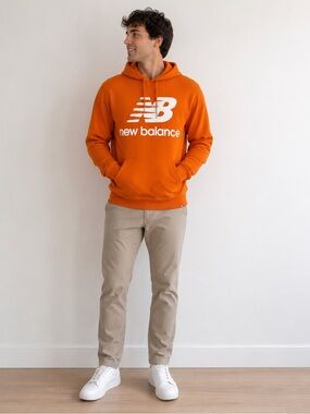 New Balance Orange Pullover Hoodie Men’s Large Big Logo Sweatshirt